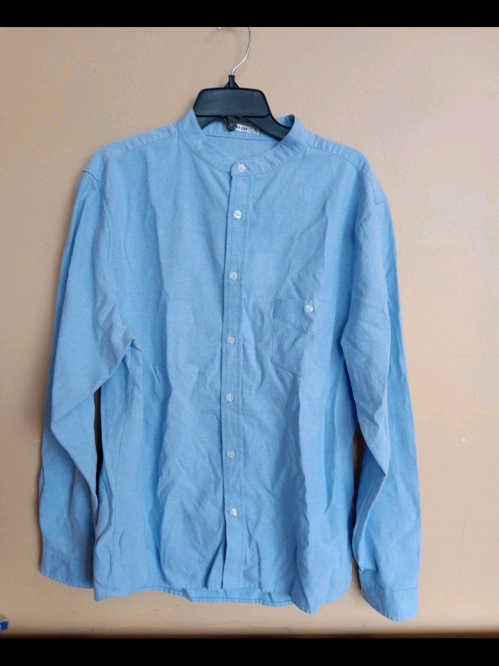 Men's Light Blue Band-Collar Dress Shirt